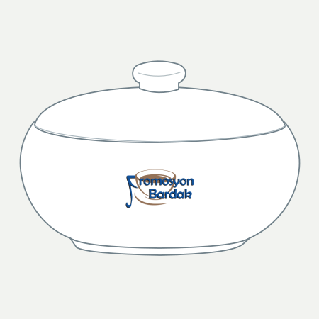 Abant Lidded Serving Bowl – schematic logo on the exterior wall, outer front