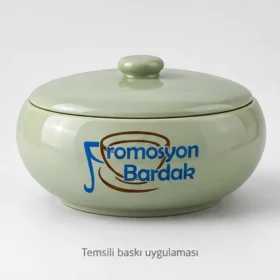 Abant Kapaklı Servis Kasesi: Promosyon Bardak logosuyla dış yüzeyde temsili baskı uygulaması