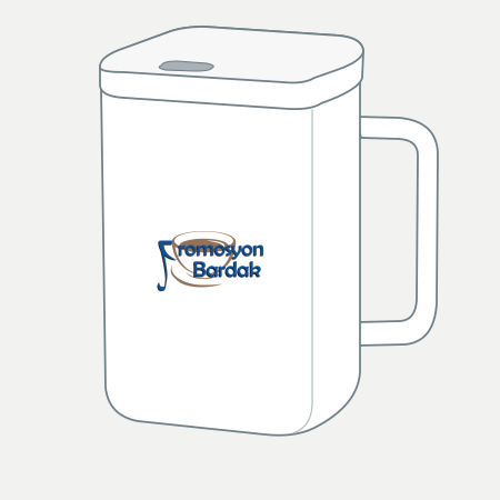 Akyaka Handled Ceramic Travel Mug Concept – schematic logo on the exterior wall, flat outer panel