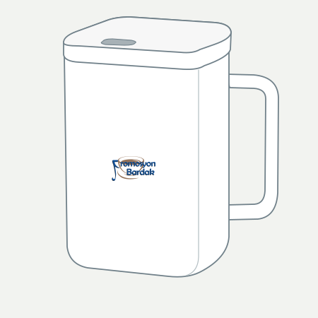 Akyaka Handled Ceramic Travel Mug Concept – schematic logo on the exterior wall, smaller logo