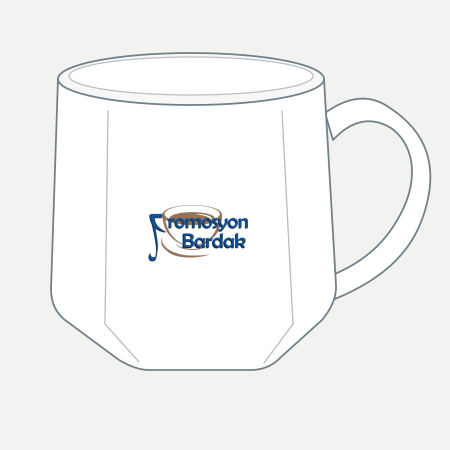 Alaçatı Three-Facet Ceramic Mug – schematic logo on the exterior wall, flat outer panel