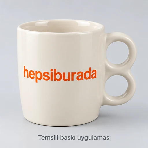 Alucra Çift Halkalı Stoneware Kupa, krem dış ve iç renk önerisi ve Hepsiburada logosuyla temsili baskı uygulaması. Renk ve uygulama numuneyle teyit edilir; gerçek müşteri siparişi fotoğrafı değildir.