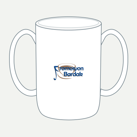 Amasra Two-Handle Porcelain Mug – schematic logo on the exterior wall, outer front
