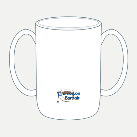 Amasra Two-Handle Porcelain Mug – schematic logo on the exterior wall, lower position