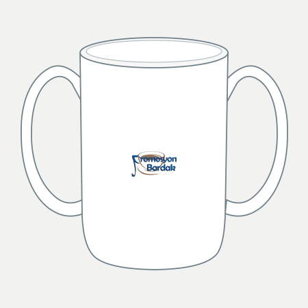 Amasra Two-Handle Porcelain Mug – schematic logo on the exterior wall, smaller logo