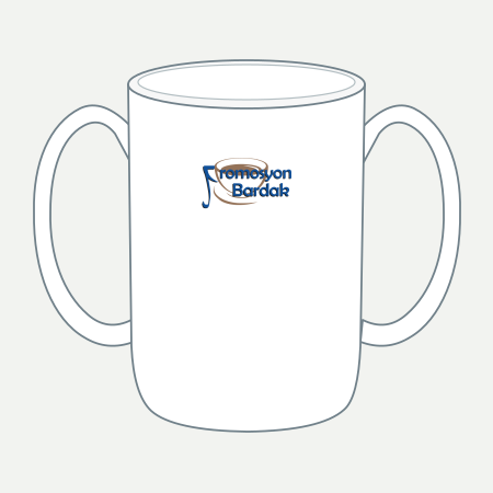 Amasra Two-Handle Porcelain Mug – schematic logo on the exterior wall, higher position