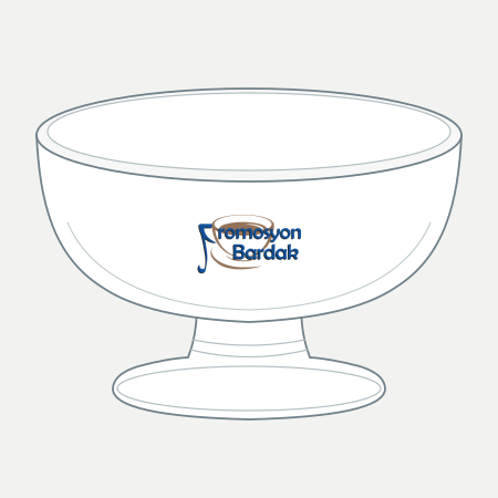 Ayder Footed Glass Dessert Bowl – schematic logo on the exterior wall, outer bowl wall
