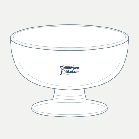 Ayder Footed Glass Dessert Bowl – schematic logo on the exterior wall, smaller logo