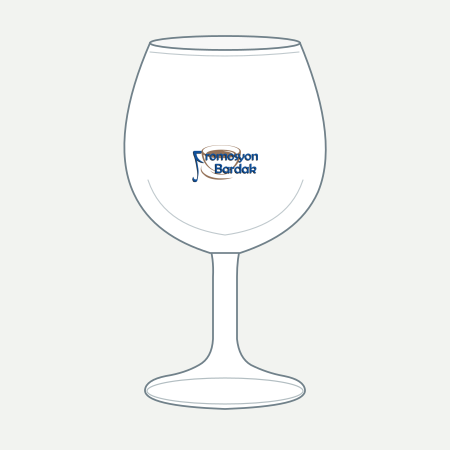 Dikili Stemmed Water Goblet – schematic logo on the exterior wall, smaller logo