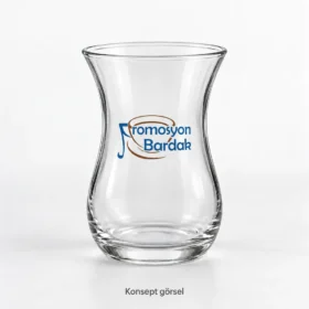 Promosyon Bardak logosuyla Emirgan ince belli cam çay bardağı konsept görseli