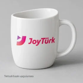 Enez Asimetrik Ağızlı Porselen Kupa: JoyTürk logosunun dış yüzeyde temsili baskı uygulaması; üretilmiş numune veya gerçek müşteri siparişi fotoğrafı değildir.