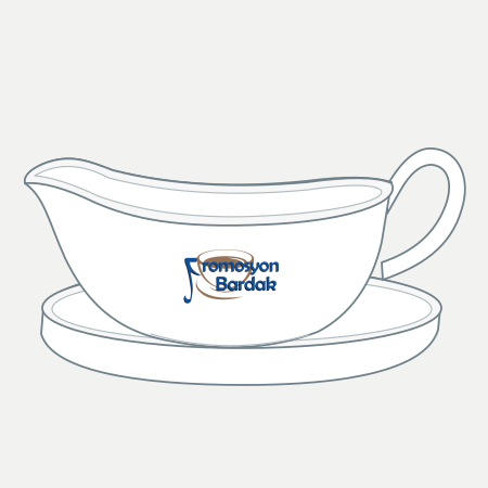 Fethiye Porcelain Sauce Boat with Stand – schematic logo on the exterior wall, outer front