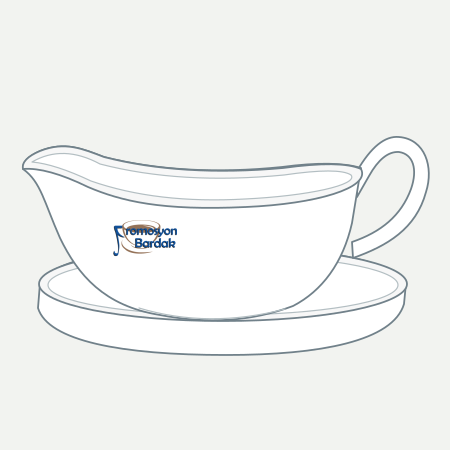 Fethiye Porcelain Sauce Boat with Stand – schematic logo on the exterior wall, left position