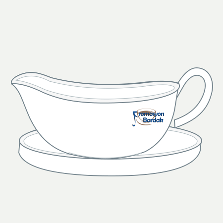 Fethiye Porcelain Sauce Boat with Stand – schematic logo on the exterior wall, right position