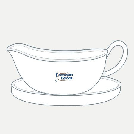 Fethiye Porcelain Sauce Boat with Stand – schematic logo on the exterior wall, smaller logo