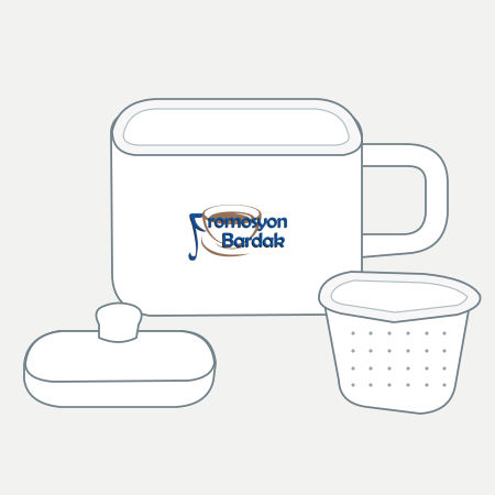 Gökçeada Ceramic Tea Infuser Mug – schematic logo on the exterior wall, outer front