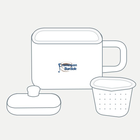 Gökçeada Ceramic Tea Infuser Mug – schematic logo on the exterior wall, smaller logo