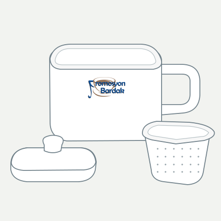 Gökçeada Ceramic Tea Infuser Mug – schematic logo on the exterior wall, higher position