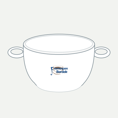 Ilgaz Handled Soup Bowl – schematic logo on the exterior wall, smaller logo