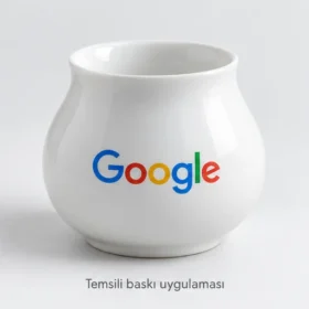İznik Kulpsuz Tadım Fincanı: Google logosuyla dış yüzeyde temsili baskı uygulaması; gerçek müşteri işi veya marka onayı değildir
