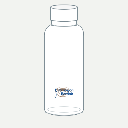 Kuşadası Glass Water Bottle with Cap – schematic logo on the exterior wall, lower position