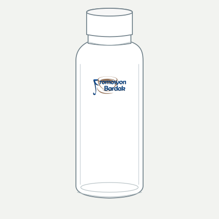 Kuşadası Glass Water Bottle with Cap – schematic logo on the exterior wall, higher position