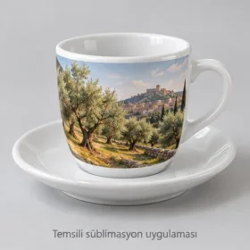 Mardin Süblimasyon Tabaklı Espresso Fincanı – doğa panoraması ile temsili süblimasyon uygulaması
