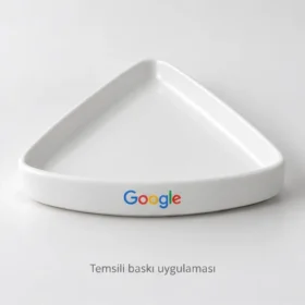 Ortahisar üçgen tatlı tabağı konsepti, Google logolu temsili baskı örneği; müşteri çalışması değildir