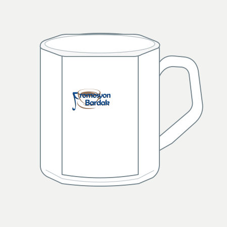 Sinop Faceted Porcelain Mug – schematic logo on the exterior wall, custom position
