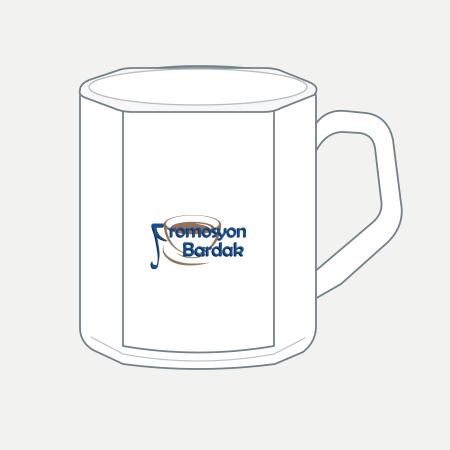 Sinop Faceted Porcelain Mug – schematic logo on the exterior wall, outer front