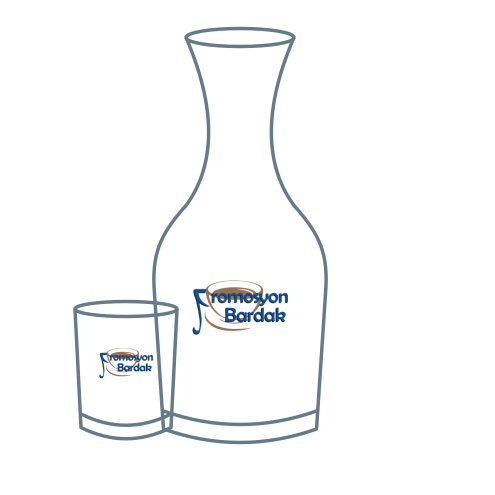 Tarabya Glass Carafe Set: schematic carafe and glass with the Promosyon Bardak logo