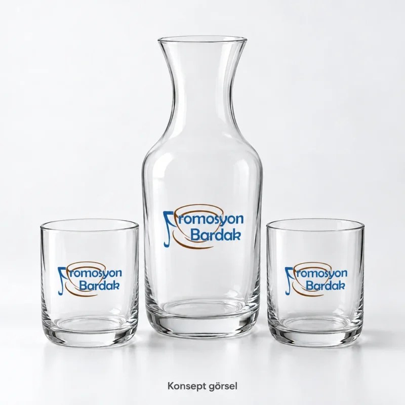 Promosyon Bardak logosuyla Tarabya cam karaf ve bardak servis konsept görseli