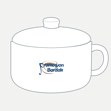 Tire Lidded Soup Mug – schematic logo on the exterior wall, outer front