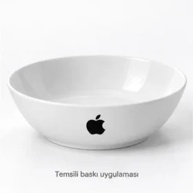 Uludağ Geniş Salata Kasesi dış duvarında Apple logosuyla temsili baskı uygulaması; gerçek müşteri işi veya marka onayı değildir