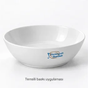 Uludağ Geniş Salata Kasesi dış duvarında Promosyon Bardak logosuyla temsili baskı uygulaması; gerçek müşteri işi veya marka onayı değildir