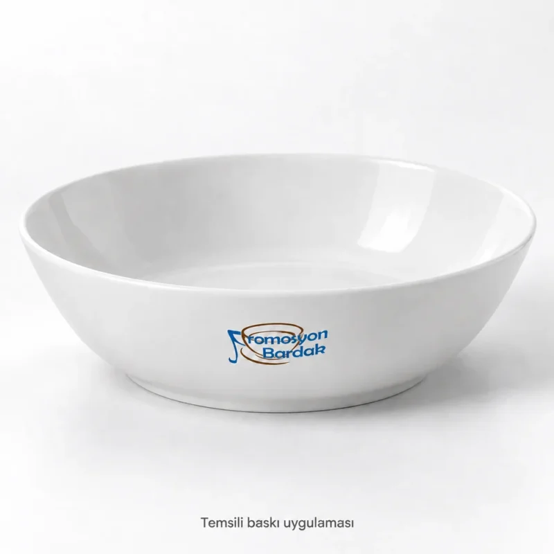 Uludağ Geniş Salata Kasesi dış duvarında Promosyon Bardak logosuyla temsili baskı uygulaması; üretilmiş numune fotoğrafı değildir