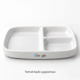 Ürgüp Bölmeli Kahvaltı Tabağı dış duvarında Google logosuyla temsili baskı uygulaması; gerçek müşteri işi veya marka onayı değildir