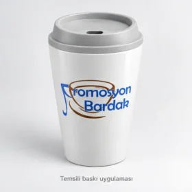 Urla Kapaklı Porselen Seyahat Kupası: Promosyon Bardak logosuyla dış yüzeyde temsili baskı uygulaması