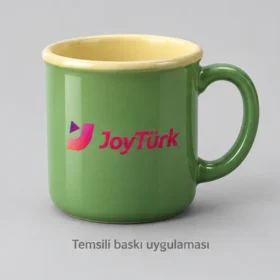 Yusufeli Yuvarlatılmış Kenarlı Seramik Kupa: JoyTürk logosunun dış yüzeyde temsili baskı uygulaması; üretilmiş numune veya gerçek müşteri siparişi fotoğrafı değildir.